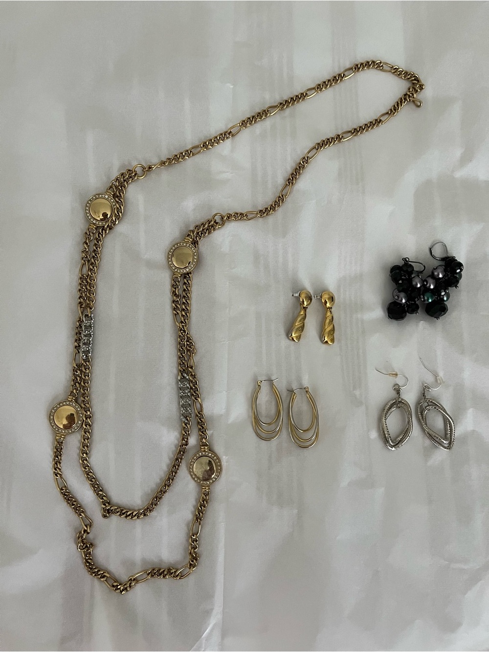 Gold-Tone Long Medallion Necklace and 4 pairs of earrings from Anthropologie
